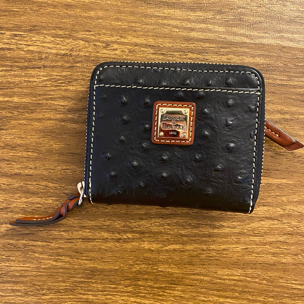 Dooney & Bourke ostrich small zip around wallet, black